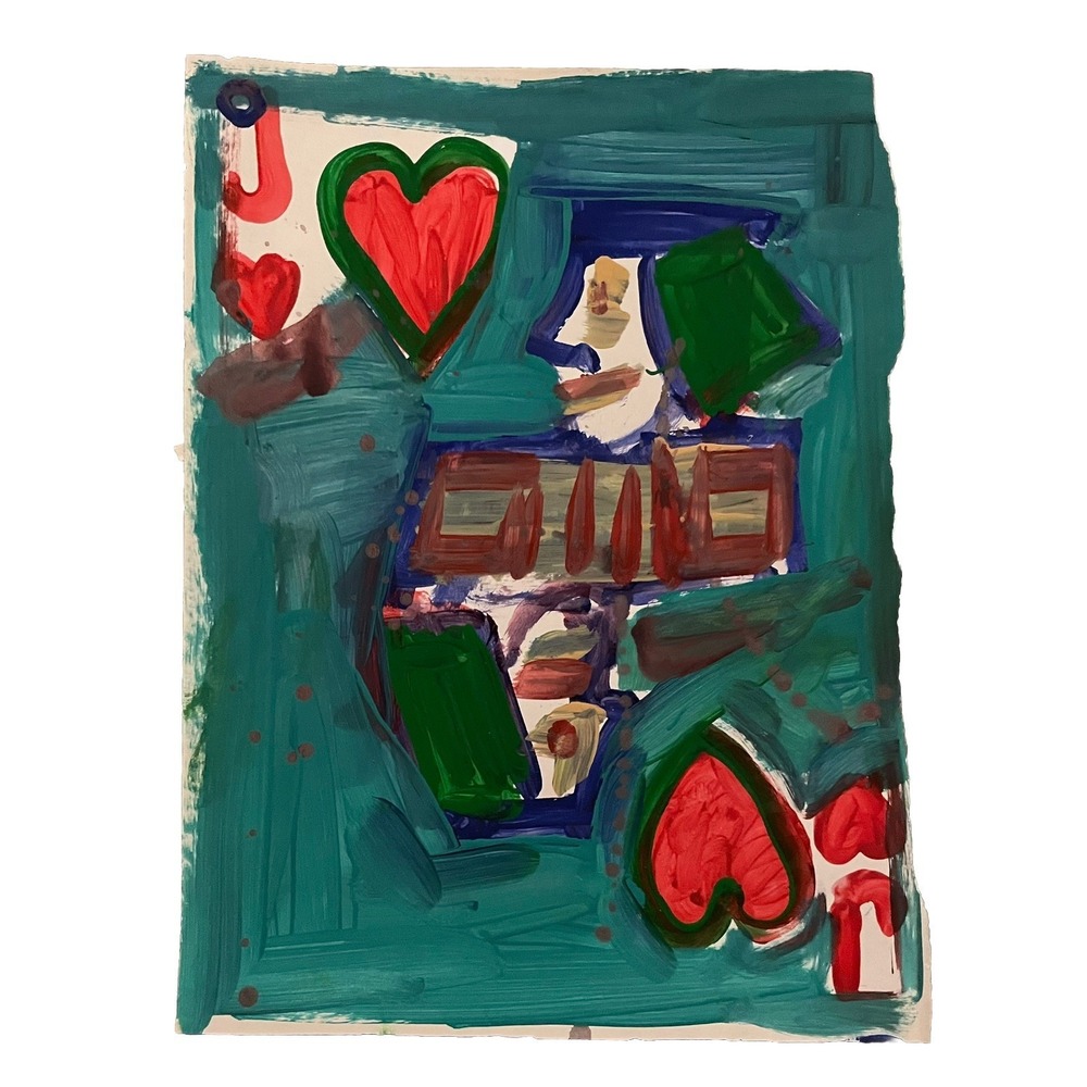 Oman Original Art 8.5x11 Paper Jack of Hearts Playing Card Painting Fine Art